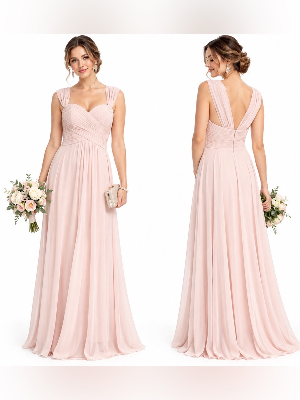 NWT Dessy Collection Style 2970 Blush Pink Chiffon Bridesmaid Gown Plus 16